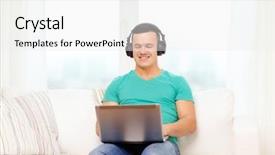  Presentation with music headphones - PPT theme having free social networking - technology home music and lifestyle background and a  colored foreground
