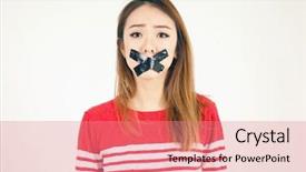  Presentation with free speech - Slide deck with free speech - pretty portrait of asian girl background and a coral colored foreground