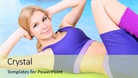  Presentation with children doing kids gym - Amazing PPT theme having free sports coach - sporty woman doing exercises backdrop and a blonde colored foreground