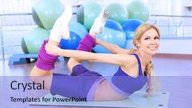  Presentation with exercises - Amazing theme having free sports coach - sporty woman doing exercises backdrop and a light blue colored foreground