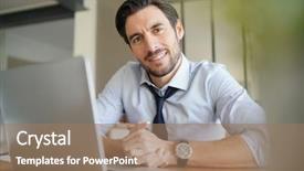  Presentation with modern - Presentation theme enhanced with free stress management - relaxed attractive businessman working background and a coral colored foreground