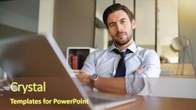  Presentation with modern - Presentation theme having free stress management - relaxed attractive businessman working background and a  colored foreground