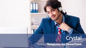  Presentation with office - Cool new slides with free stress management - young handsome businessman sitting backdrop and a  colored foreground