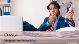  Presentation with disability office - Cool new theme with free stress management - young handsome businessman sitting backdrop and a  colored foreground