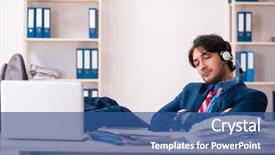  Presentation with office - Audience pleasing PPT theme consisting of free stress management - young handsome businessman sitting backdrop and a  colored foreground