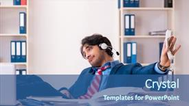  Presentation with office farewell - Slides featuring free stress management - young handsome businessman sitting background and a  colored foreground