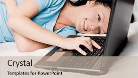  Presentation with babbling brook beautiful reflections - Amazing presentation theme having free students testing - cheerful beautiful young brunette woman backdrop and a  colored foreground