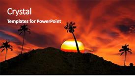  Presentation with island sunset - Presentation theme having free sunset beach - palm island background and a crimson colored foreground