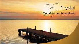  Presentation with free - Colorful PPT layouts enhanced with free sunset beach - sun and the pier backdrop and a yellow colored foreground