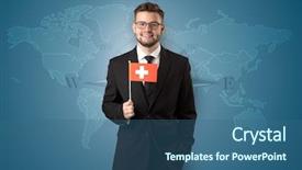  Presentation with map - Slides consisting of free switzerland - cheerful businessman standing in front background and a ocean colored foreground