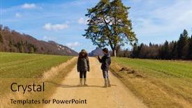 Presentation with nature - Presentation theme having free switzerland - children in nature fields background and a gold colored foreground