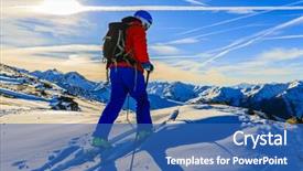  Presentation with touring - Presentation theme enhanced with free switzerland - ski touring man reaching background and a ocean colored foreground