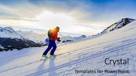  Presentation with touring - Cool new slide deck with free switzerland - ski touring man reaching backdrop and a light blue colored foreground