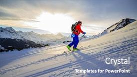  Presentation with touring - Amazing slide deck having free switzerland - ski touring man reaching backdrop and a ocean colored foreground