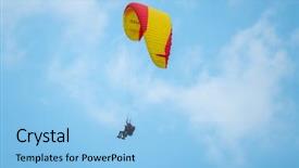  Presentation with flying - Colorful slide set enhanced with free switzerland - tandem paragliders flying backdrop and a light blue colored foreground