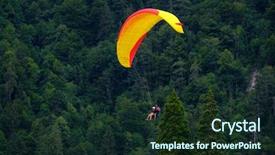  Presentation with wood - Presentation design enhanced with free switzerland - tandem paragliders flying background and a tawny brown colored foreground