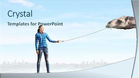  Presentation with lead - Beautiful slides featuring free tame - young woman in casual holding backdrop and a  colored foreground