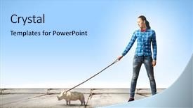  Presentation with lead - Audience pleasing PPT theme consisting of free tame - young woman in casual holding backdrop and a  colored foreground