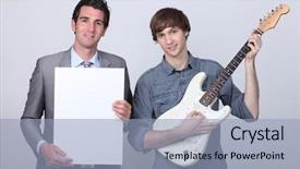  Presentation with man in suit guitar - Amazing PPT theme having free teachers - man with message and boy backdrop and a light blue colored foreground