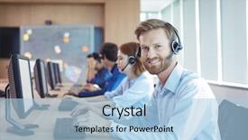  Presentation with call center agent reporting - Theme featuring free team - portrait of smiling businessman working background and a light blue colored foreground