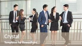  Presentation with team building - Amazing PPT theme having team building free - asian business people chat backdrop and a  colored foreground