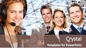  Presentation with meeting - Colorful presentation design enhanced with team building free - beautiful business woman with headset backdrop and a coral colored foreground