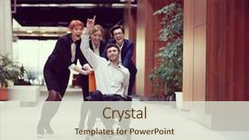  Presentation with office mix of people - Slide set consisting of team building free - business people group at modern background and a sky blue colored foreground