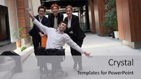  Presentation with office chair - PPT layouts enhanced with team building free - business people group at modern background and a  colored foreground