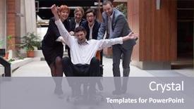  Presentation with office chair - Cool new slide set with team building free - business people group at modern backdrop and a gray colored foreground