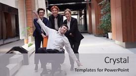  Presentation with office mix of people - Cool new slide set with team building free - business people group at modern backdrop and a  colored foreground