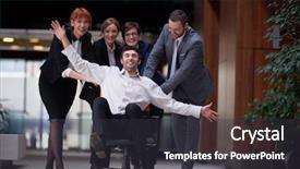  Presentation with office chair - Presentation theme consisting of team building free - business people group at modern background and a  colored foreground