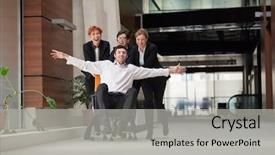  Presentation with office chair - Presentation theme featuring team building free - business people group at modern background and a  colored foreground