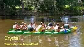  Presentation with river - Colorful PPT theme enhanced with team building free - seven canoes with young people backdrop and a coral colored foreground