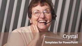  Presentation with telephone cabling patch panel - Cool new PPT theme with free technicial - smiling senior adult woman backdrop and a violet colored foreground