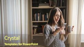  Presentation with coffee recucle - Amazing presentation design having free telephone - attractive woman texting and having backdrop and a tawny brown colored foreground