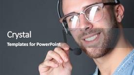  Presentation with advocacy support program - PPT theme having free telephone - customer support operator background and a dark gray colored foreground