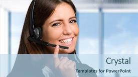  Presentation with support - Cool new slides with free telephone - female customer support operator backdrop and a light blue colored foreground