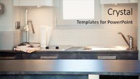  Presentation with kitchen - Presentation theme enhanced with free templates - blurred kitchen interior with empty background and a lemonade colored foreground