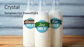  Presentation with almond milk - Presentation design featuring free templates - bottles of soy almond background and a light blue colored foreground