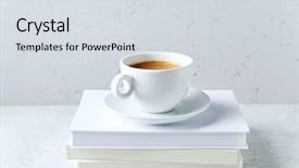  Presentation with stack-books - Presentation theme enhanced with free templates - cup of coffee background and a sky blue colored foreground