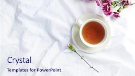  Presentation with tea cup - Audience pleasing presentation design consisting of free templates - cup of morning tea backdrop and a sky blue colored foreground