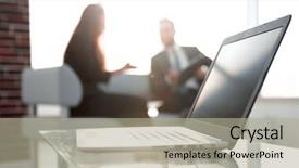  Presentation with focus - Audience pleasing slide deck consisting of free templates - focus on laptop backdrop and a mint green colored foreground