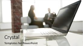  Presentation with focus - Slide set consisting of free templates - focus on laptop background and a soft green colored foreground