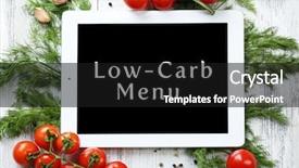  Presentation with tablet - Slide set consisting of free templates - low-carb menu on tablet pc background and a black colored foreground