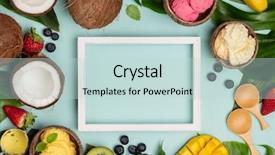  Presentation with coconut ice cream - Amazing PPT theme having free templates - tropical fruits and plants backdrop and a lemonade colored foreground