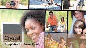  Presentation with free - Amazing PPT theme having free themes - leisure time themed montage backdrop and a coral colored foreground