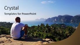  Presentation with mountain top - PPT layouts featuring free thoughts - silhouette man sitting background and a light blue colored foreground