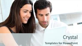  Presentation with tablet - Presentation theme featuring free time - business people websurfing on tablet background and a sky blue colored foreground