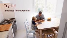  Presentation with kitchen - Amazing slides having free time - dad and son use tablet backdrop and a lemonade colored foreground