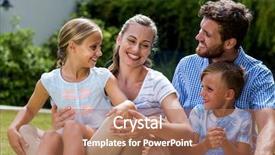  Presentation with grass - Presentation having free time - happy family enjoying while sitting background and a coral colored foreground
